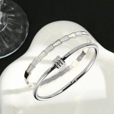 2pcs Stylish Silver Women s Minimalist CZ Bangle Bracelets Fashion Jewelry Set
