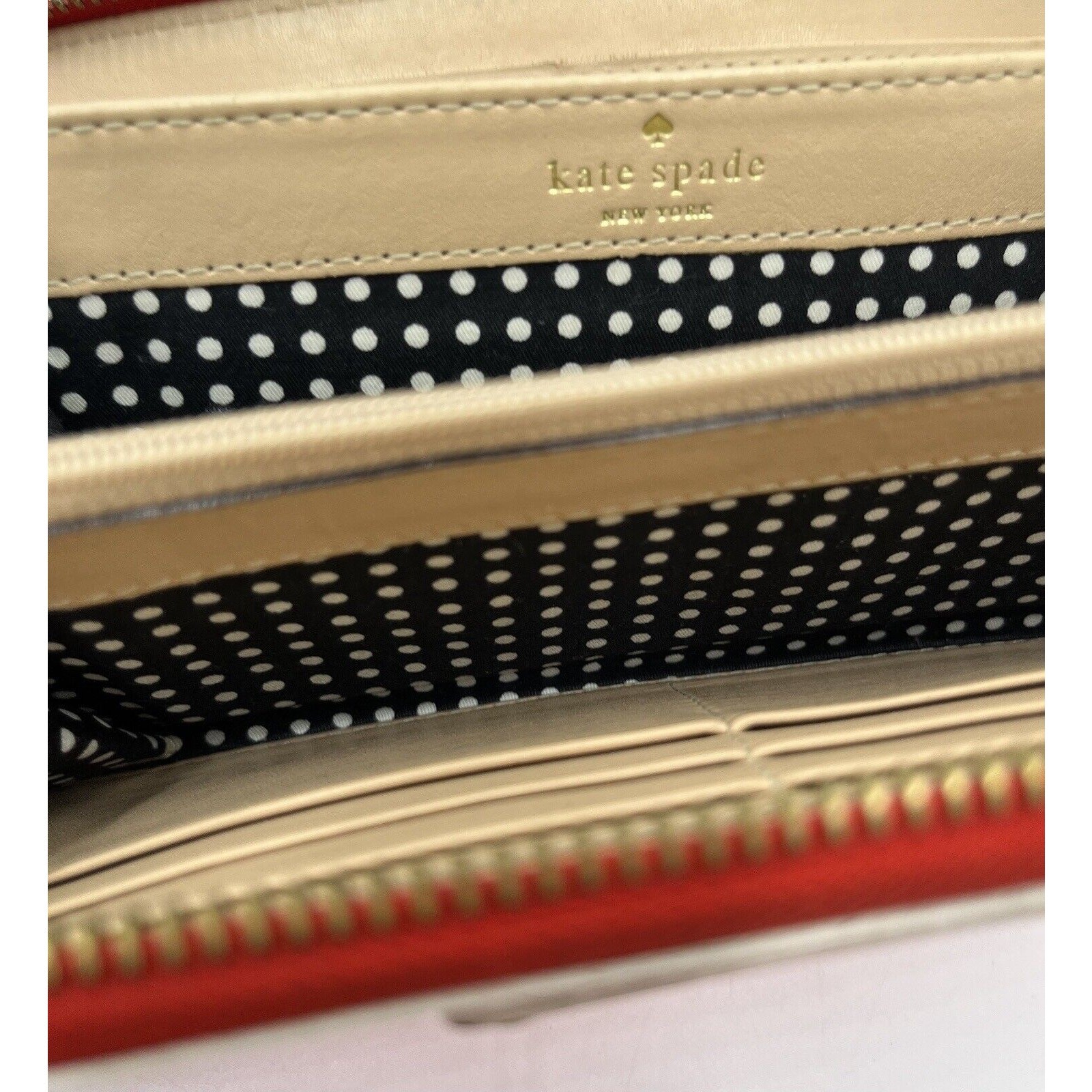 Kate Spade New York Neda Wellesley Leather Neon Orange White Full Zip Wallet thumbnail 13