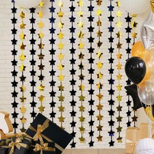 Black Gold Star Foil Fringe Curtains 2 Pack 3.3x6.6 ft Photo Booth Props