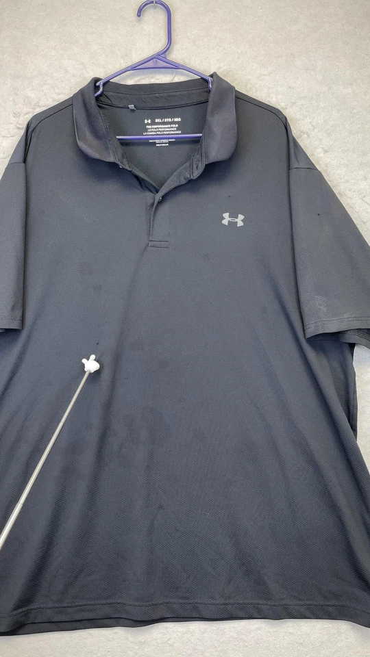 Under Armour Polo Shirt Mens 3XL Black HeatGear Loose Performance Golf Stretch - Image 4 of 4