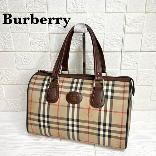Burberry Boston Bag Nova Check Shadow Horse Canvas Leather Beige Brown Authenti