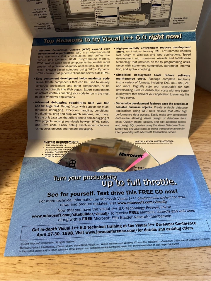 Microsoft Visual J++ 6.0 Technology Preview 1 Software Disc CD 1998 - Image 3 of 4