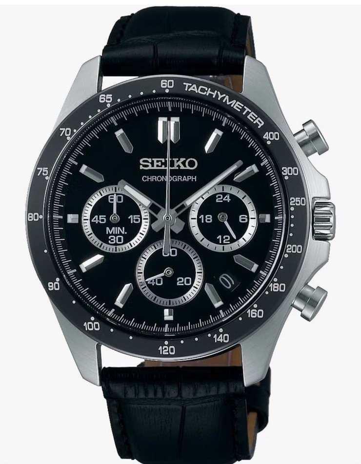 SEIKO SBTR021 Selection Chronograph Black Dial Quartz Leather Men’s Watch Japan