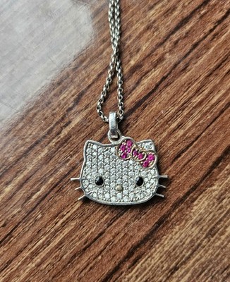 Hello Kitty Vintage Diamonique 925 Sterling Silver Pendant Necklace