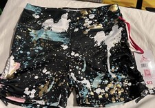 NWT Justice Girl Size L 12/14 Black Multi Cinch Active Shorts Foil Accent Logo