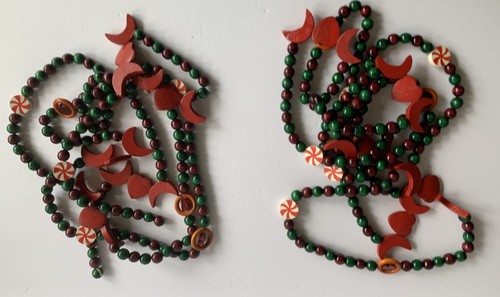 Vintage Christmas Tree Garland Colored Wooden Beads 2 strands 17' total