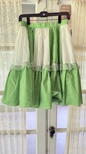 VTG Handmade Square Dance Skirt Green White Ruffle Cottagecore Rockabilly XS