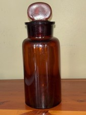 Amber Glass Apothecary bottle with amber glass topper 6 1/2 tall