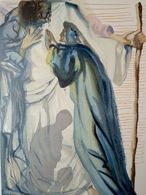 Original Holzschnitt. La Divine Comédie. Purgatorio 14. Salvador Dali: