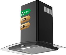 CIARRA CBCB6506B Cooker Hood 60cm 650 m³/h Curved Glass Chimney Hood Black