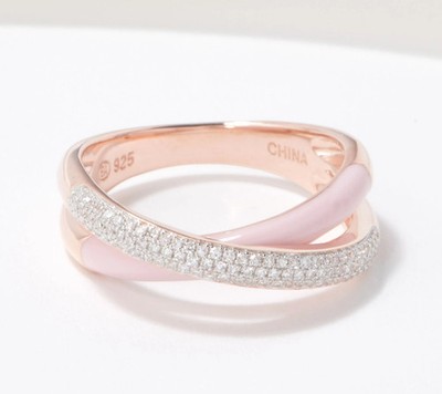 Affinity Diamonds Sterling Silver Pink / Rose Enamel Bypass Ring, Size 8