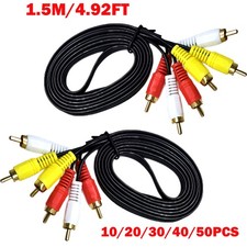 10/20/30/40/50Pcs 1.5m AV Male to Male 3 RCA Audio Video Composite Cable USA