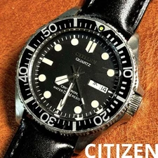 Rare Citizen Crystron Diver's Watch 1980s Black Bezel Tested Quartz