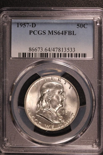 1957 D | FRANKLIN SILVER HALF DOLLAR | PCGS MS 64 FBL | LOT A-3