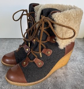 Tory Burch Marley Flannel Wedge Boots gray Size 7.5