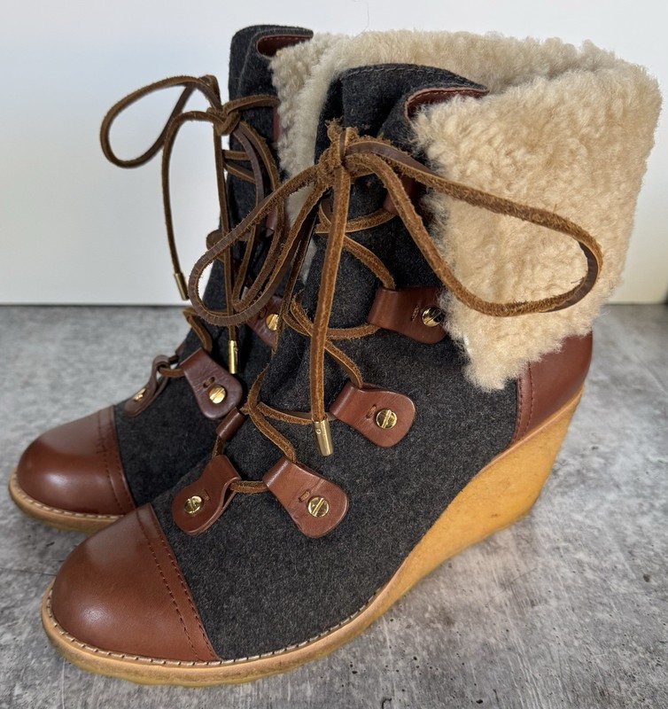 Tory Burch Marley Flannel Wedge Boots gray Size 7.5