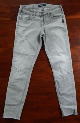 Silver Jeans Co Aiko Mid Rise Ankle Skinny Gray Distressed Jeans Size W26/L27