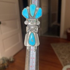 Navajo Handmade Sterling Silver with Turquoise Kachina Ring Size 7.5
