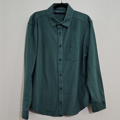VRST Mineral Teal Heather Woven Button-Up Shirt Men's M Stretch Moisture Wicking