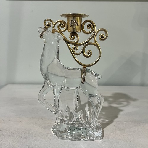 Vintage Gorham Reindeer Crystal and Gold Taper Candle Holder Christmas