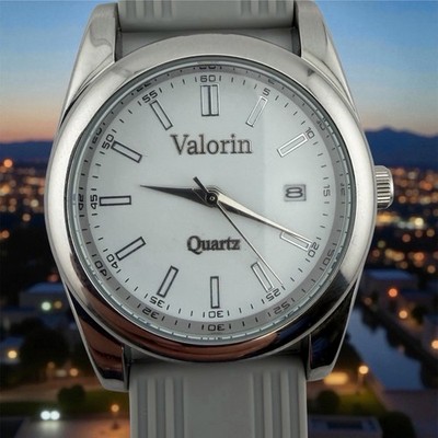Valorin Gray Silicone Strap Silver Tone 37.5mm Analog Quartz Watch