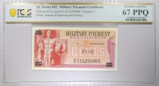 Series 692 5 Cents Military Payment PCGS Banknote 67 PPQ Top Pop
