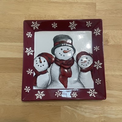 St. Nicholas Square Snowman Serving Plate YULETIDE 10''X10'' Christmas Party Decor