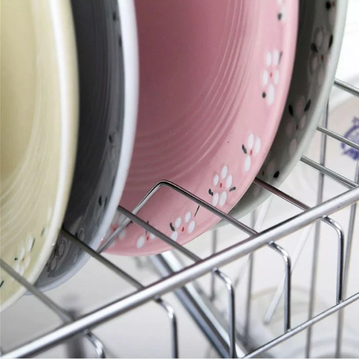 Scolapiatti colapiatti in metallo da appoggio 2 piani con vassoio raccogligocce - Immagine 3 di 4