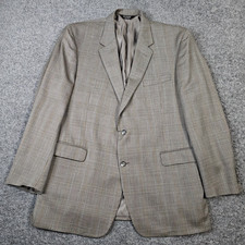 Jos A Bank Sport Coat Mens 48L Gray Brown Glen Plaid Wool Blazer