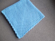 Hand Made Crocheted Blue Baby Blanket - 30ins x 30ins Approx - Brand New