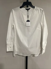 Ming Wang Blouse Women XS White stretch long sleeve designer BRAND NEW $219