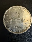 1966 Canadian Silver $1 Dollar - .800 Fine Silver Coin - Toning - Canoe - QE2