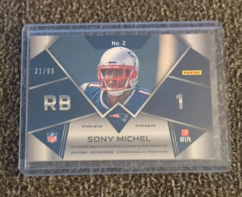 2018 Panini Spectra Monumental Memorabilia /99 Sony Michel #2 Rookie RC Patriots - Image 2 of 2