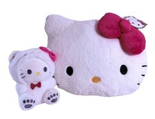 Hello Kitty 15  Stuffed Plush Red Bow Sherpa White Throw Pillow  Plush Bear NEW