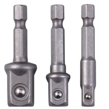 1/4" 3/8" 1/2" 3Pcs Socket Adapter Drill BIts Set Hex Shank Impact Driver Tools