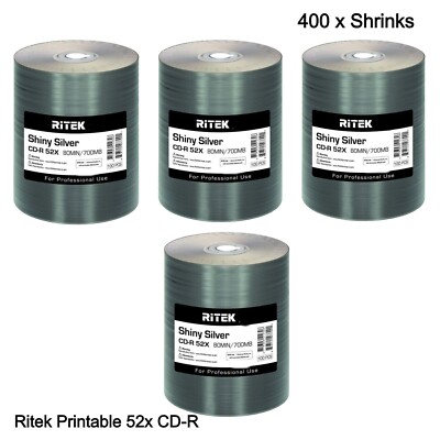 400 x Ritek Traxdata CD-R Thermodruckbar 52x Shiny 700MB Silber 80min Shrink