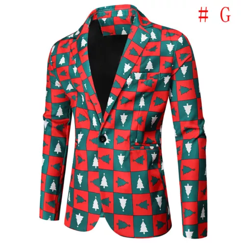 Mens Christmas Blazer Festive Coat Print Suits Jacket Xmas Party Jacket Costumes - Picture 38 of 54