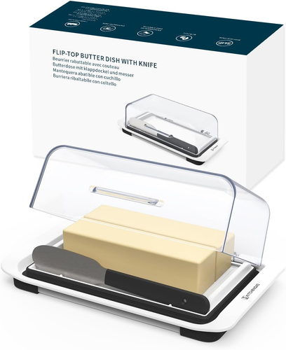 Airtight Flip-Top Butter Dish with Lid and Knife Spreader for Countertop and ... - Picture 8 of 12