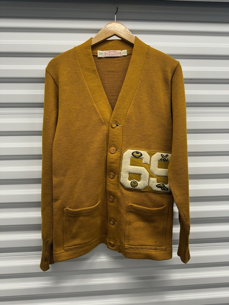 トップス 60s lettered cardigan Vintage 1969 Varsity Letterman Cardigan 1960s Acrylic Size