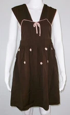 VTG 1950s Jumper Pinafore Dress Marigold California Brown Pink Flowers SZ Small
