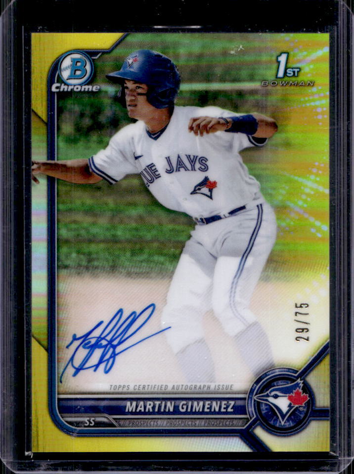 2022 Bowman Martin Gimenez Chrome Prospect Auto Yellow Refractor #29/75 #CPA-MGZ