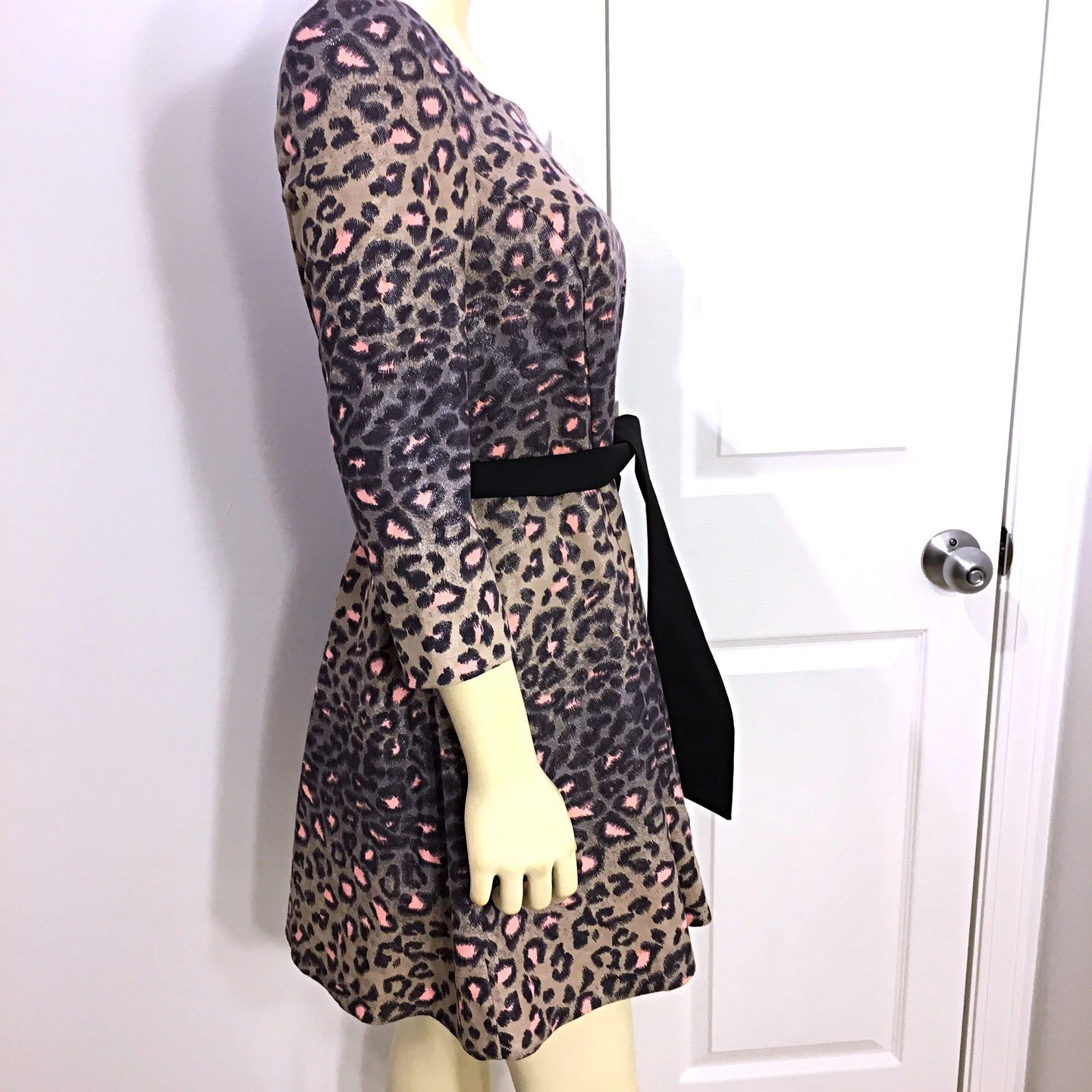 Mini abito da tenda Index Celine nuovo con etichette rosa viola stampa leopardata cintura taglia 4