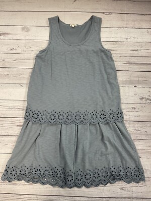 True Grit Dylan Blue Two Tier crochet Trim Tank Dress Women s Small
