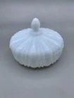 Vintage Anchor Hocking Lidded Candy Dish White Milk Glass Round Covered