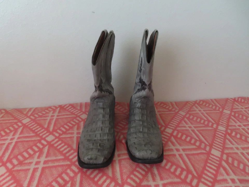 Винтажные ковбойские сапоги El Presidente золотая коллекция крокодил серая кожа 10 D - Изображение 2 из 4
