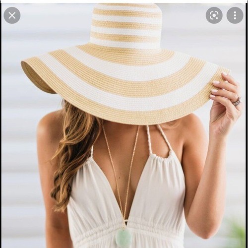 SUMMER SUN HAT TAN AND WHITE STRIPE | eBay