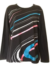 Tek Gear womens Large top black pink blue gray crew neck long sleeve activewear