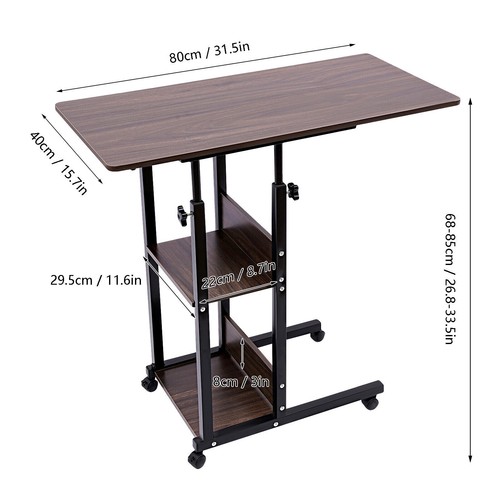 C Table Brown Height Adjustable C-Shaped Side Table Adjustable With 4 Wheels - Picture 2 of 17