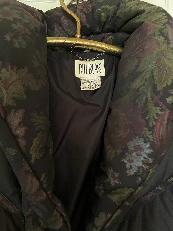 Bill Blass Goose Down Maxi Coat Black & Floral Trim 80’s Rare HTF Size 14 LNWOT - Image 4 of 4