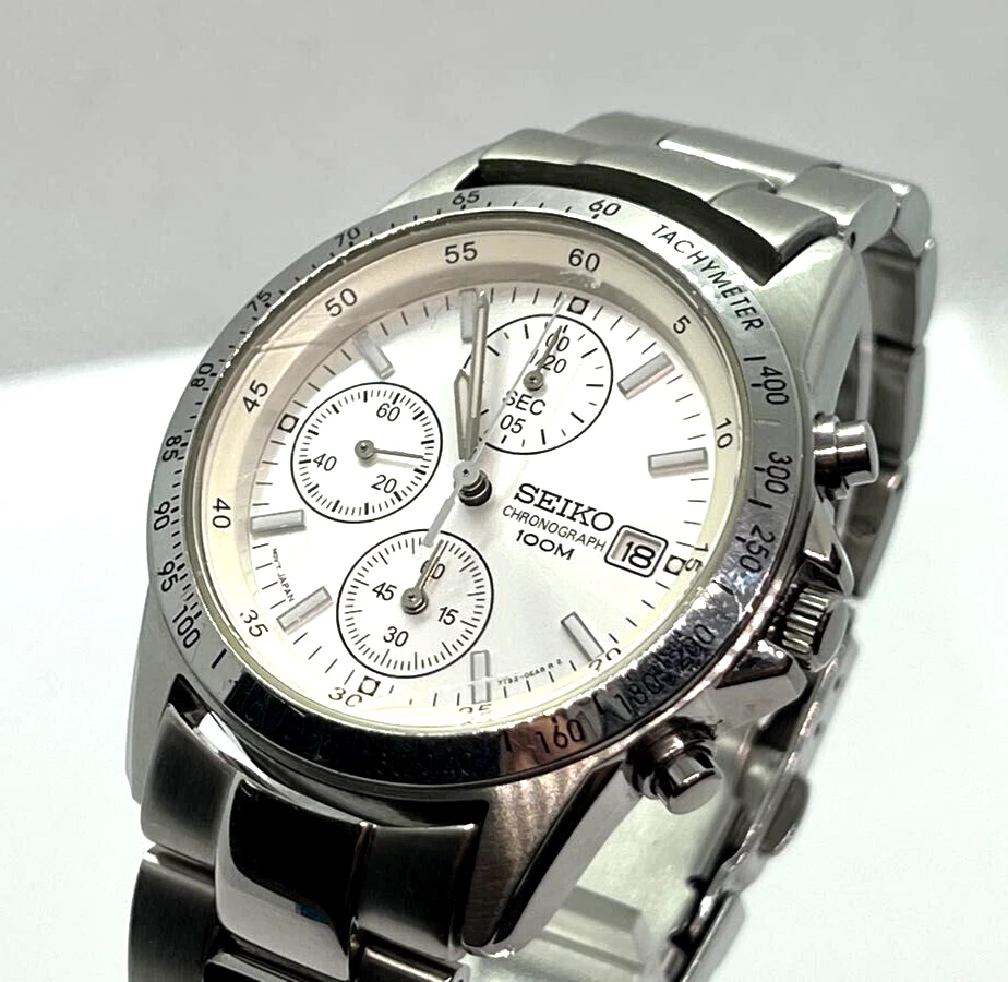 SEIKO 7T92-0DW0 Chronograph 100M Quartz Watch White Dial From